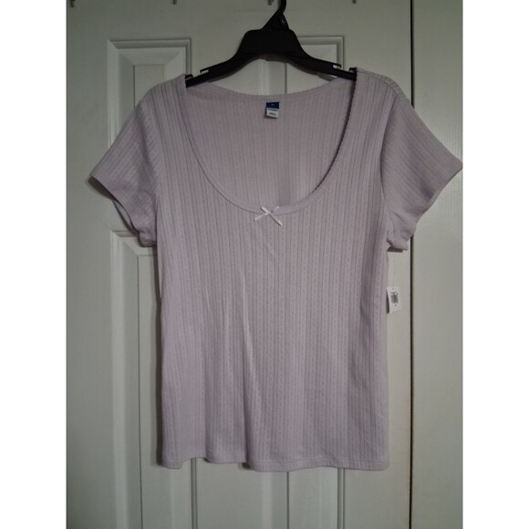 NWT Women's Old Navy Fitted Lace Trim Ribbed Pointelle Tee Top Size XXL Lilac - Picture 3 of 8
